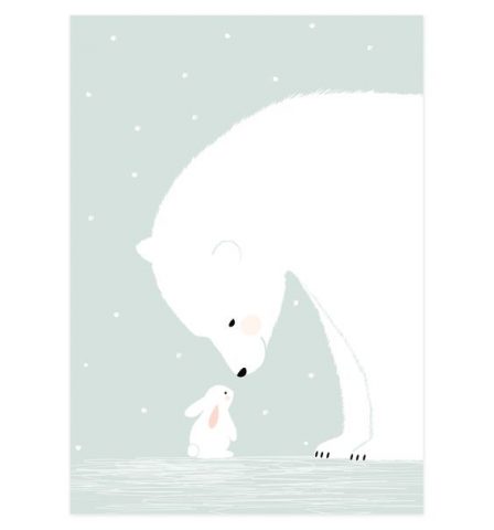 Snowy Polar Bear and Bunny, Zü webshop - vrolijke en originele posters voor de kinderkamer