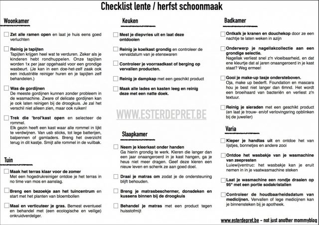 lenteschoonmaak checklist printable sjabloon